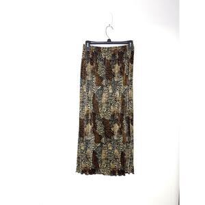 Vintage Brown Black Animal Print Skirt Long Slit Flowy Waist Sz S